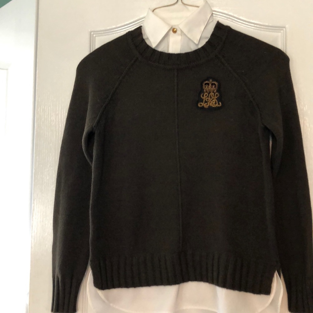 Very soft cotton sweater layered look Army green.